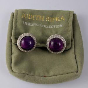 Judith Ripka Amethyst Bezel 925 SS CZ Earrings